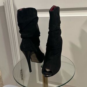 Max Studio Ruched Stiletto Heel Booties in Black Suede Leather